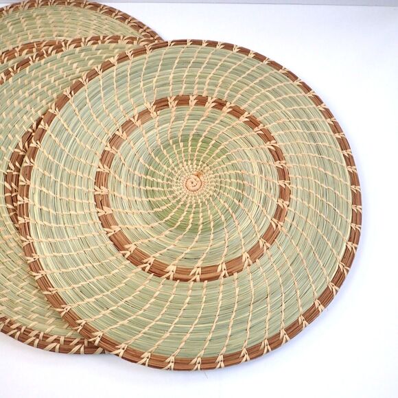Handmade Fair Trade Set Of 3 Natural Woven Placemats 14” Diameter - Picture 2 of 5